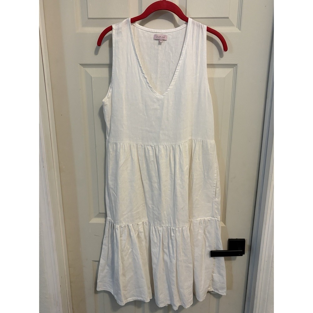 Charlotte West White Linen‎ Blend Dress Sz 10 Beach Boho Babydoll Bridal Shower